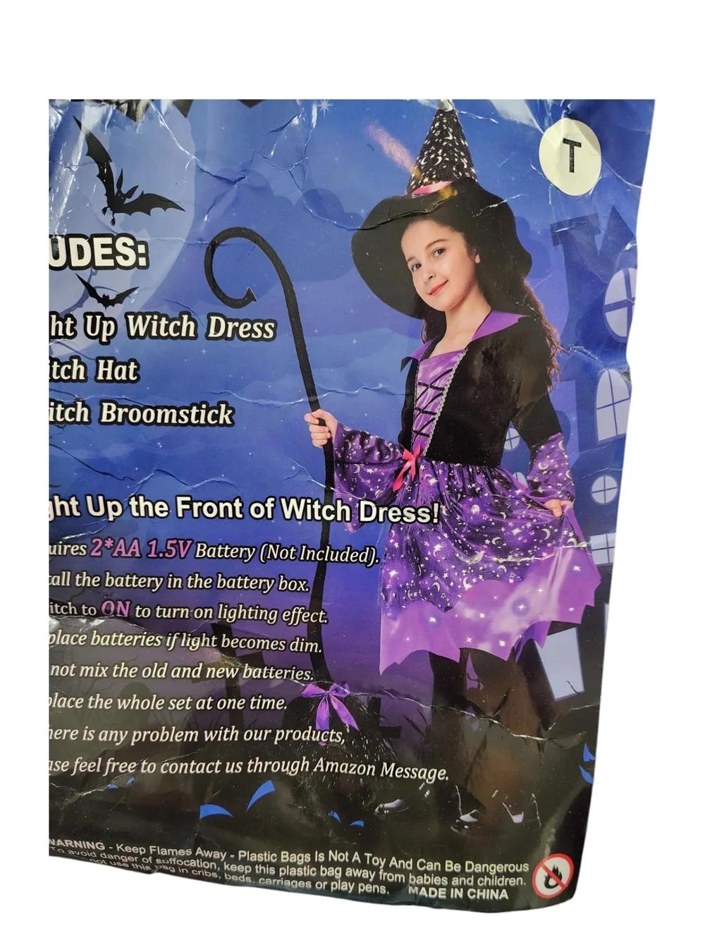 Girls Purple Witch Costume Dress with Hat and Broomstick Size Toddler 2-3 NIB